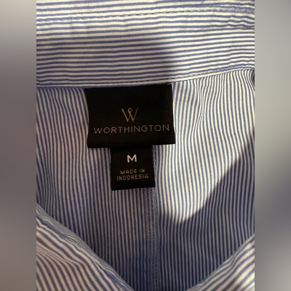 Worthington Light Blue Cold Shoulder Button Down Collar Shirt - Picture 7 of 11